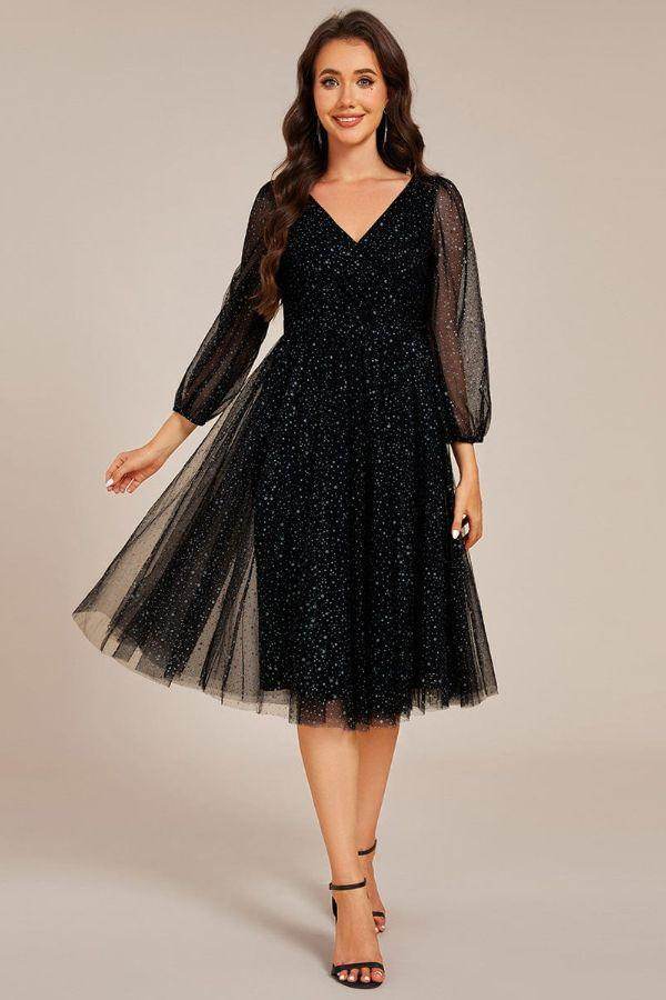 A-Line Midi Sparkling Tulle Dress CG0272 - COCOMELODY